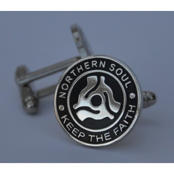 Black Northern Soul Keep The Faith Vinyl Record Centre Enamel Cufflinks